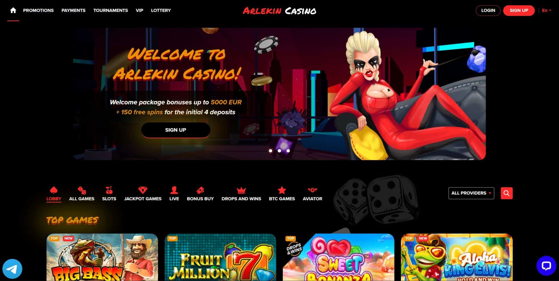 Arlekin Casino Review homepage