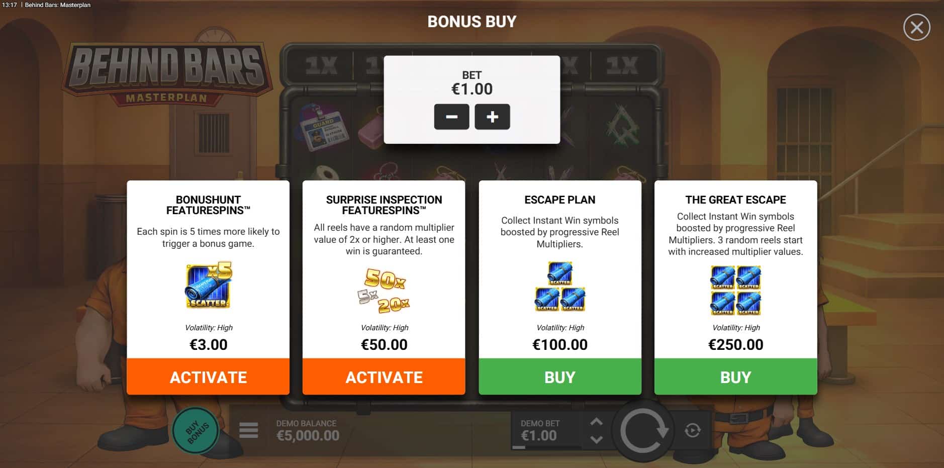 Behind Bars Masterplan slot
