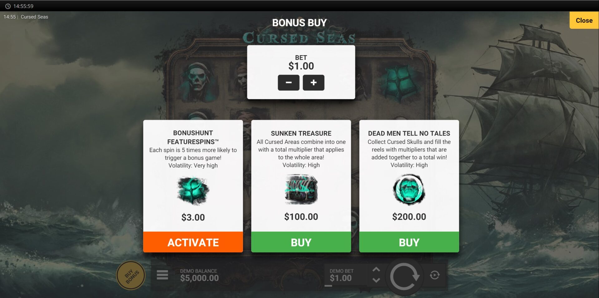 Cursed Seas Slot - Bonus Buy Options