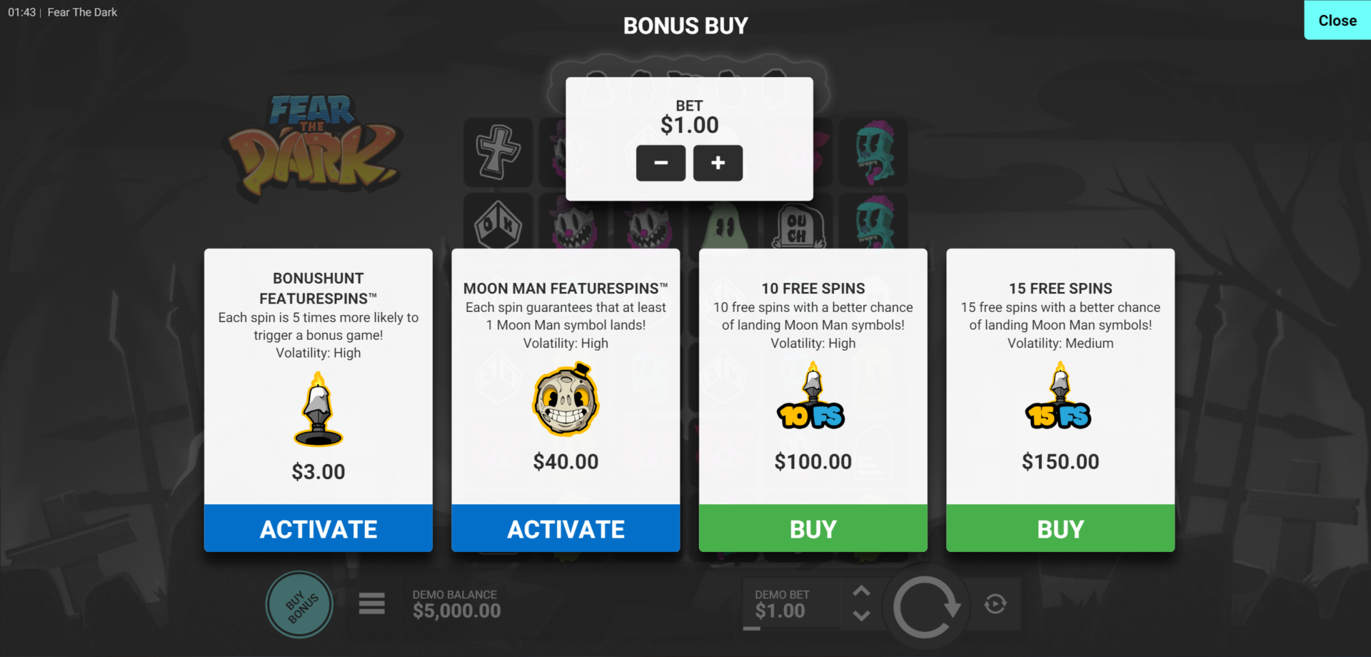 Fear the Dark Slot - Bonus Buy Options