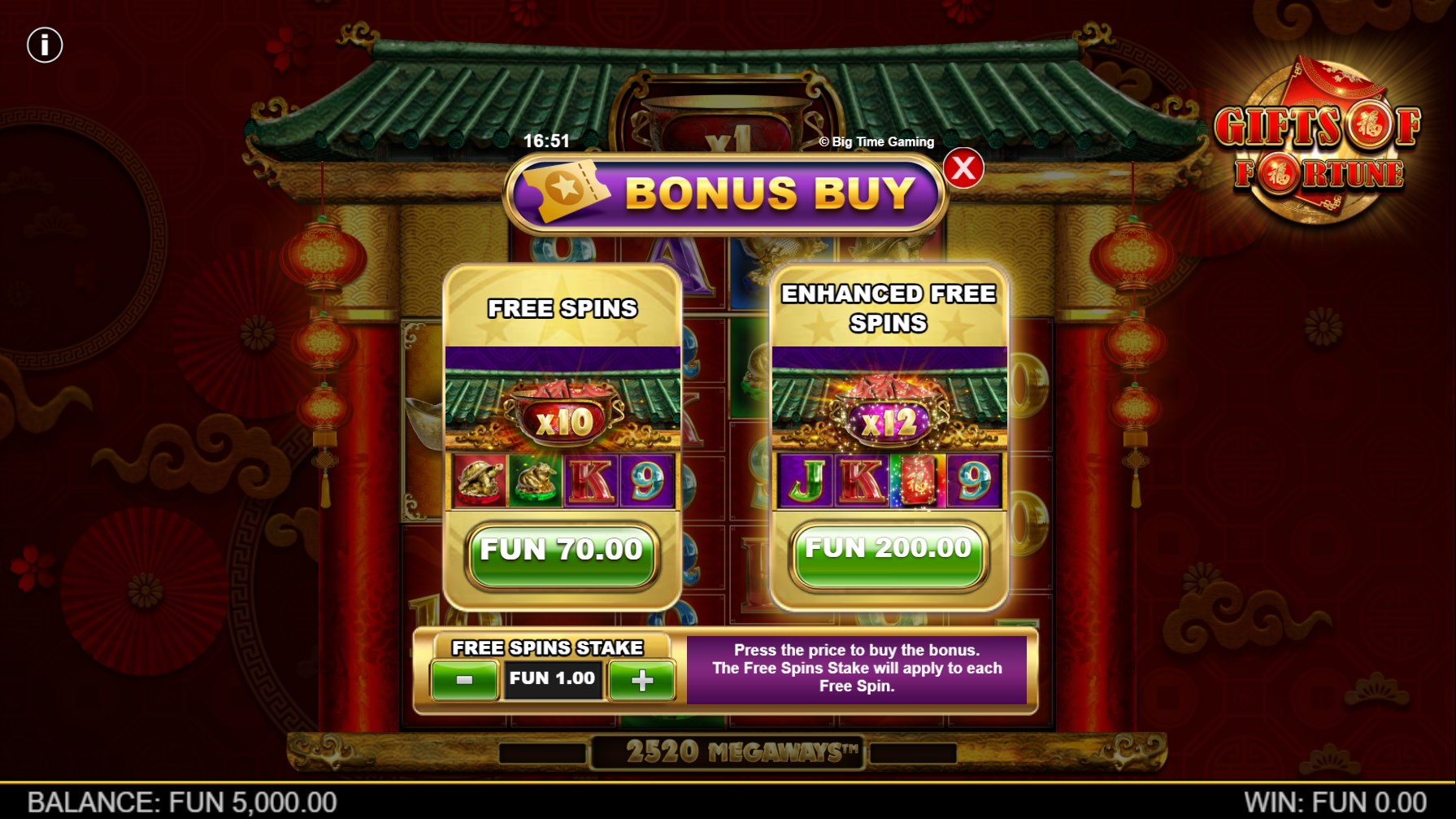 Gifts of Fortune - Bonus Buy Menu