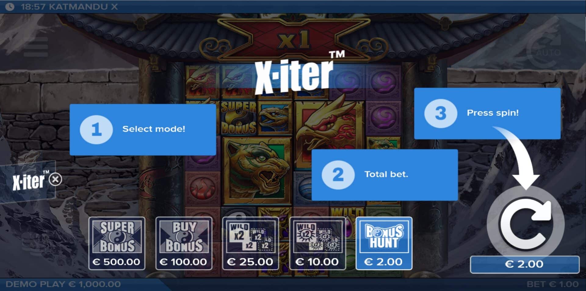 Katmandu X Slot - Bonus Buy Menu