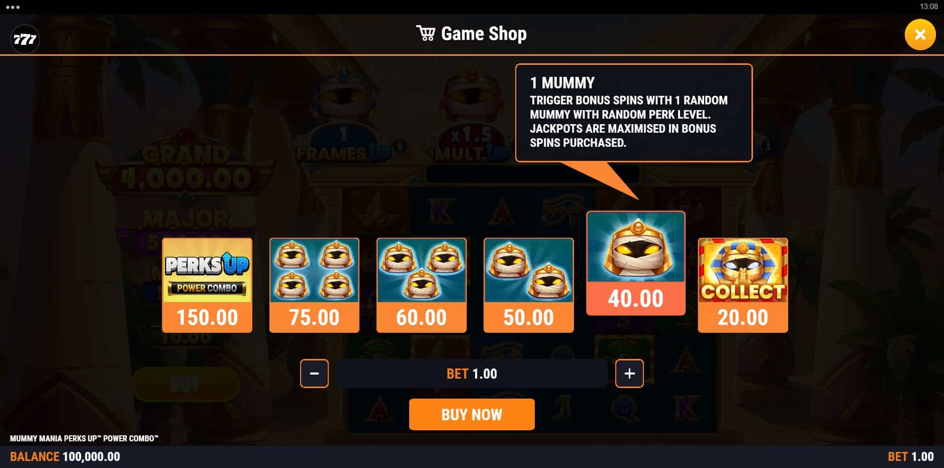 Mummy Mania Perks Up Power Combo slot