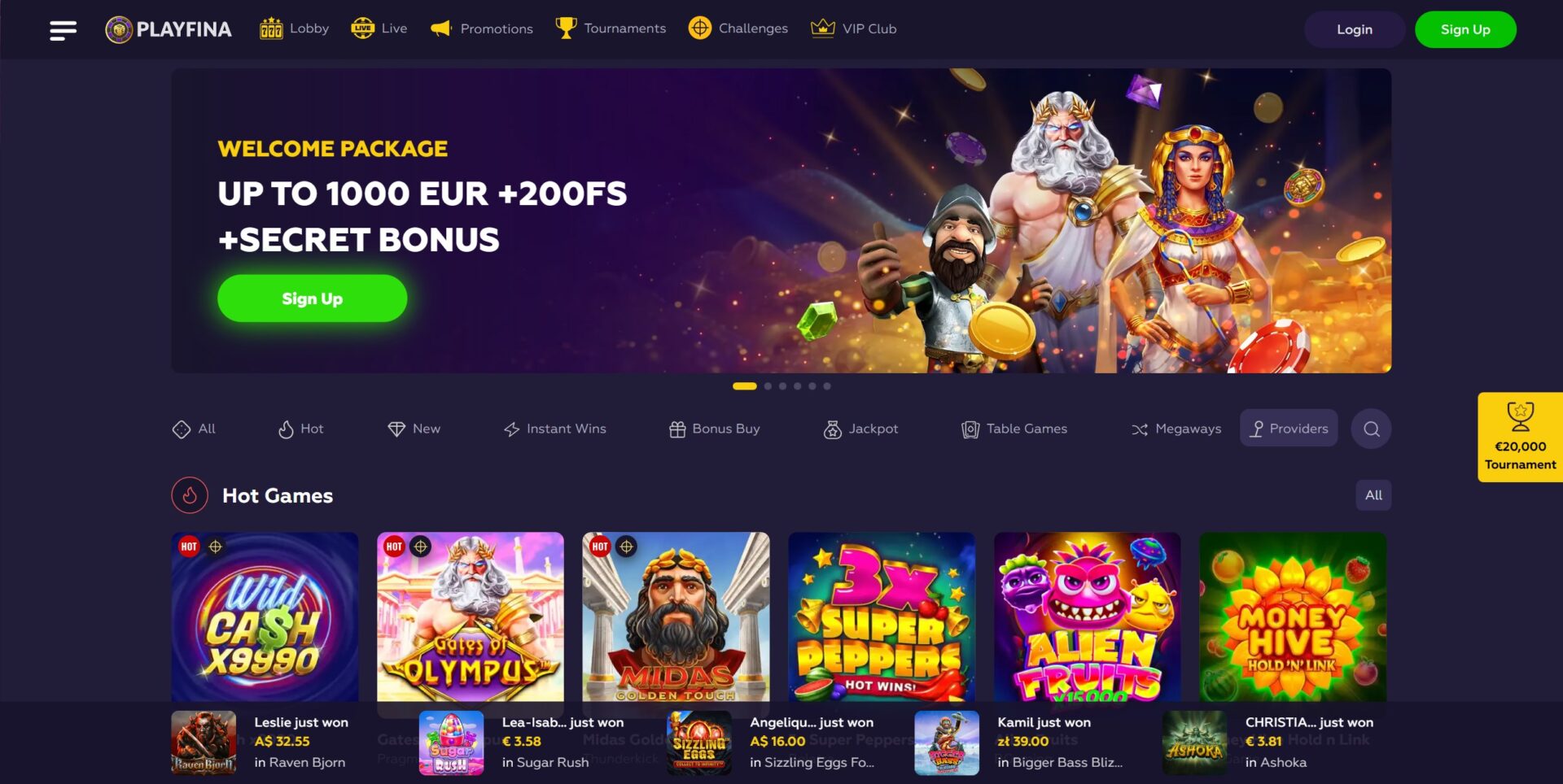 Playfina Casino Website