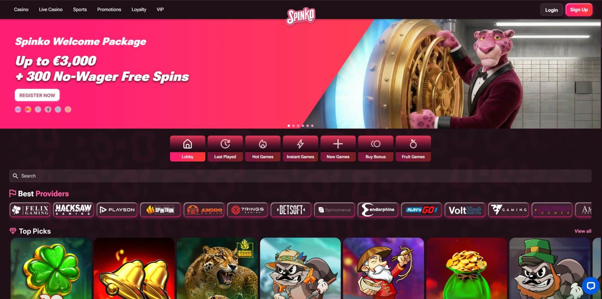 Spinko Casino Website