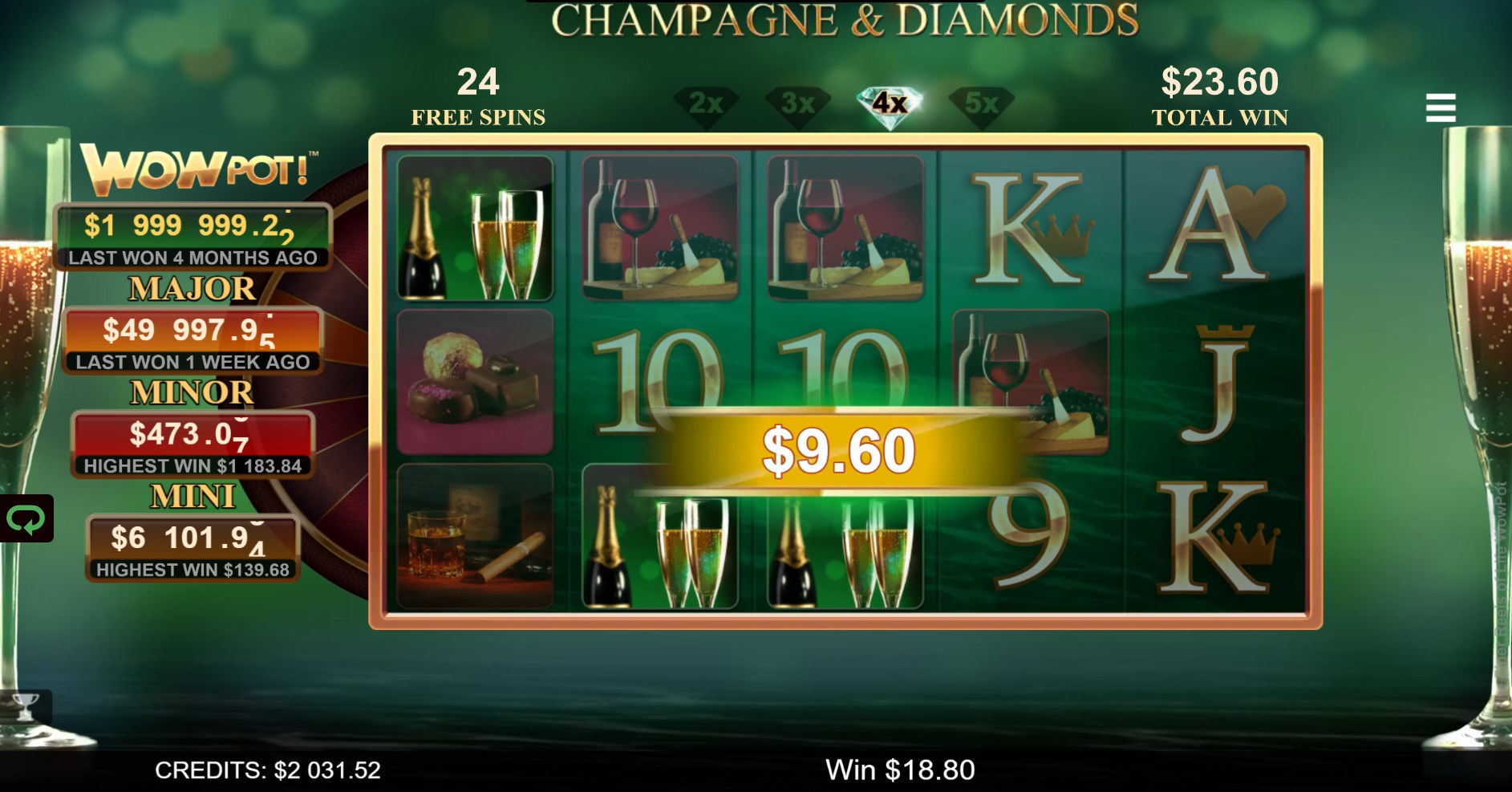 The Finer Reels of Life WOWPot Slot - Champagne & Diamonds Bonus