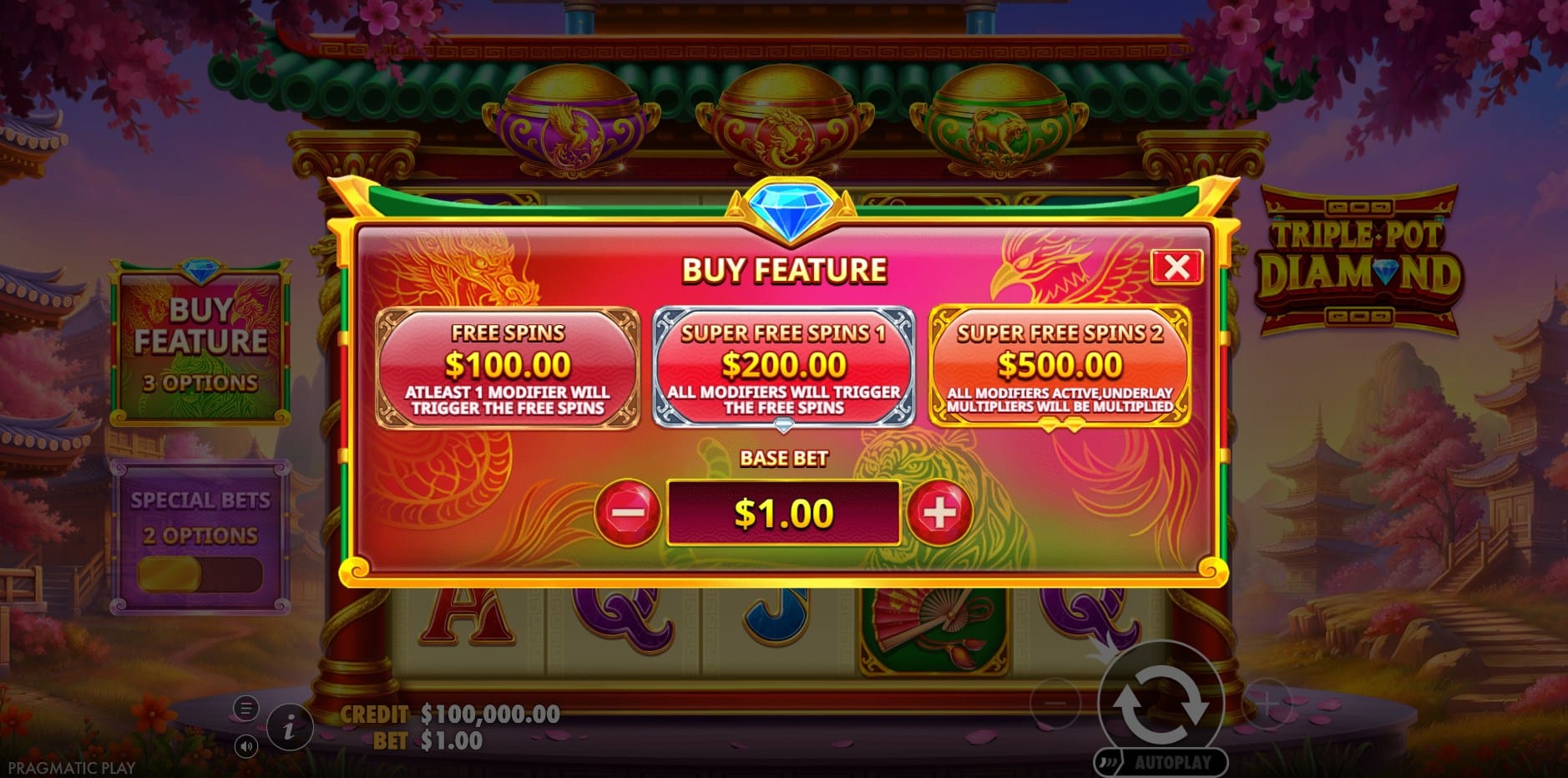 Triple Pot Diamond slot