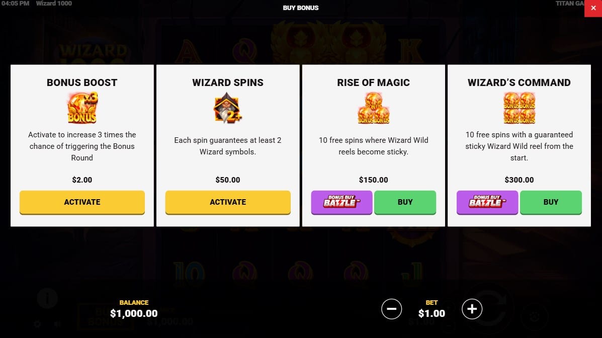 Wizard 1000 slot