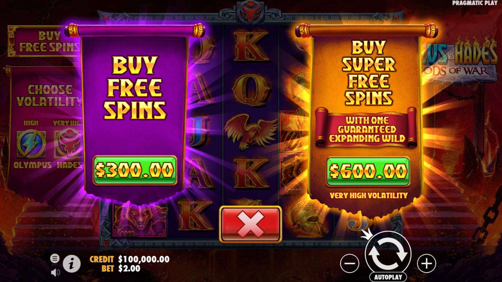 Zeus VS Hades Slot - Bonus Buy Options